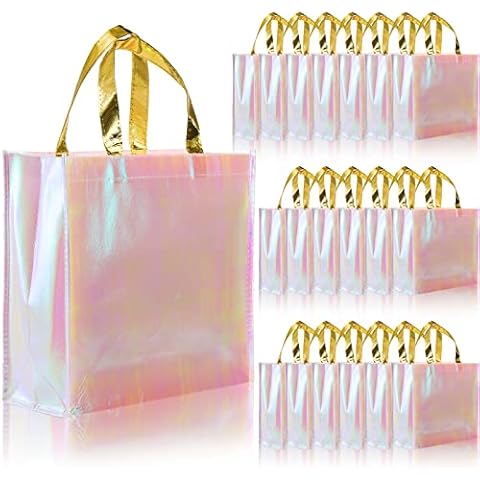 Lyellfe 20 Pieces Glossy Reusable Grocery Bag, Pink Non Woven Tote Bag with Handles, Fashionable Bridesmaid Gift Bag, Durable Shopping Bag for Wedding, Bachelorette Birthday Party Cover