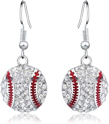 Aretes colgantes de esmalte de cristal de béisbol y softball para niñas
