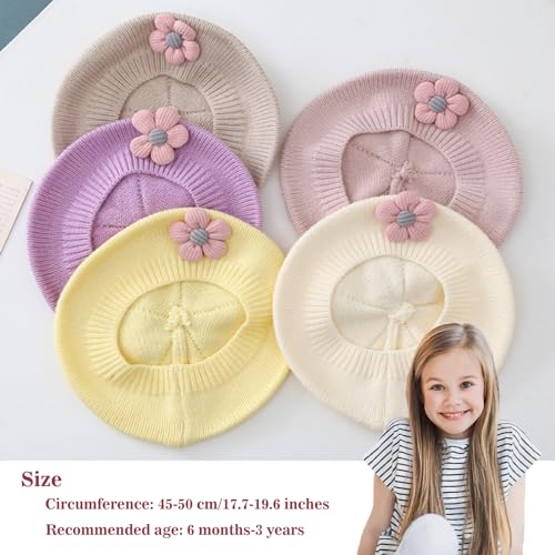 Winmany Baby Beret Hat Toddler Winter Knitted Beanie Cap with Cute Flower Little Girls French Hat for 0-3Years (Pink) - Thumbnail 7