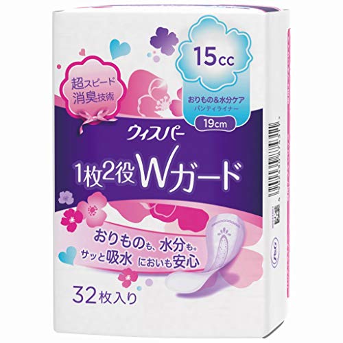 P&G ウィスパー 1枚2役 Wガード おりもの&水分ケア パンティライナー 15cc 32枚入り まとめ買い(×16)
