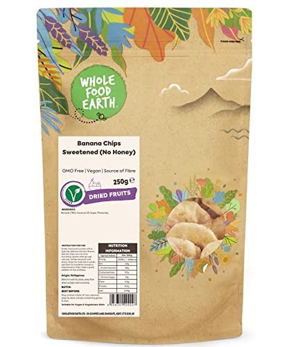 Wholefood Earth Banana Chips Sweetened (No Honey) 250 g | GMO Free | Source of Fibre
