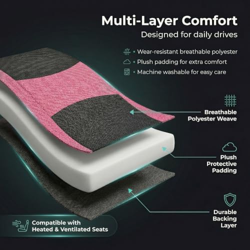 Image of FH Group Car Seat Covers Full Set Cloth - Universal Fit,Automotive Seat Covers,Low Back Front Seat Covers,Airbag Compatible,Split Bench Rear Seat,Washable Car Seat Cover for SUV,Sedan,Van Pink