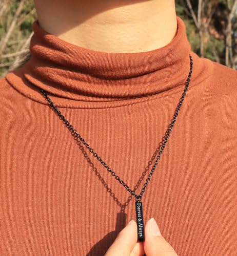 Forever And Always Necklace For Couples Best Friends Silver Black Pendant Stainless Steel Chain Promise Matching Engraved I Love You Always And Forever Necklace Set For Him And Her Boyfriend And Girlfriend2