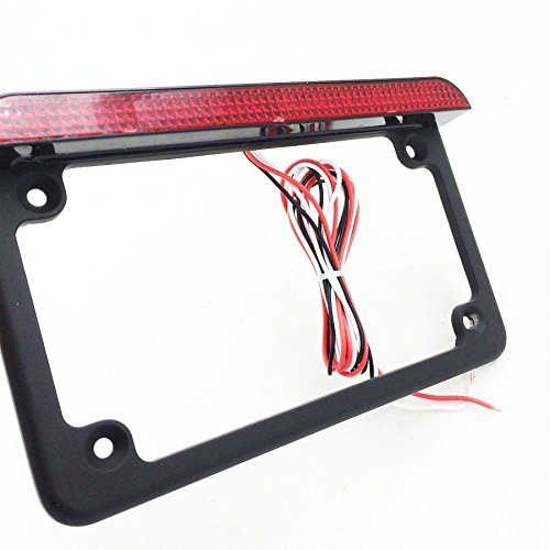 Httmt Mt294-002-Bk Black 7 Inches X 4 Inches Flat License Plate Frame Bracket Tag Holder W/ 6 Inches Led Bar Compatible With Universal /Suzuki/Yamaha/Kawasaki/Harley #TOP2