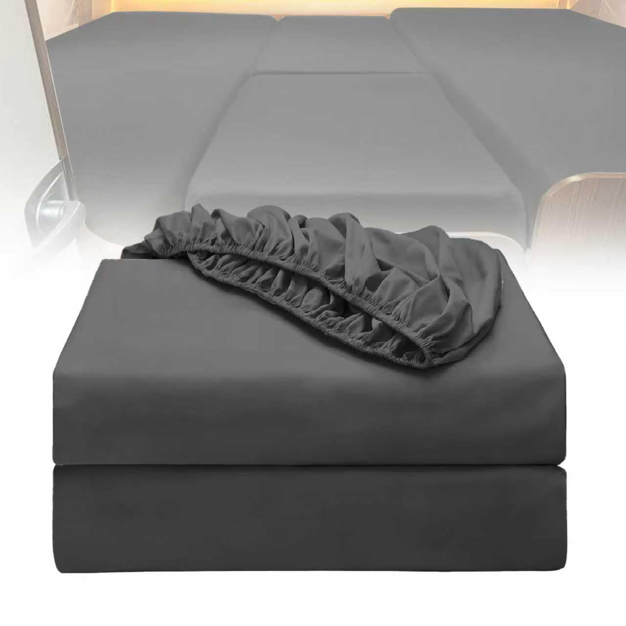 Juego de sábanas bajeras de 4 piezas con colchón central, juego de sábanas para caravana Volkswagen California/Mercedes-Benz Marco Polo/Fiat Ducato (gris humo)