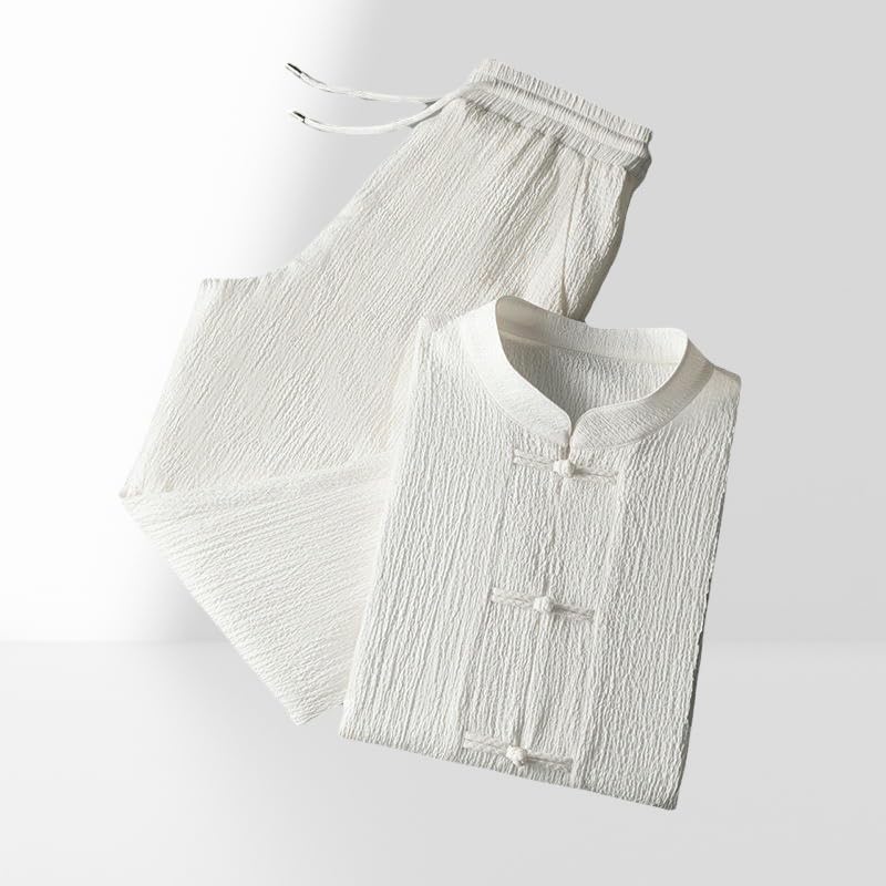 Ensemble plissé homme d'été léger respirant style chinois