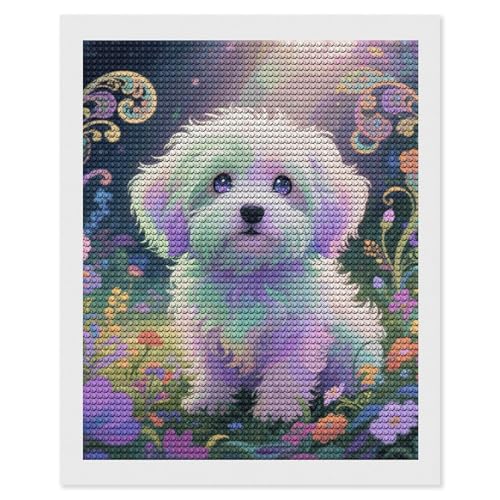 Peinture diamant chiot yeux violets pour décoration murale salon