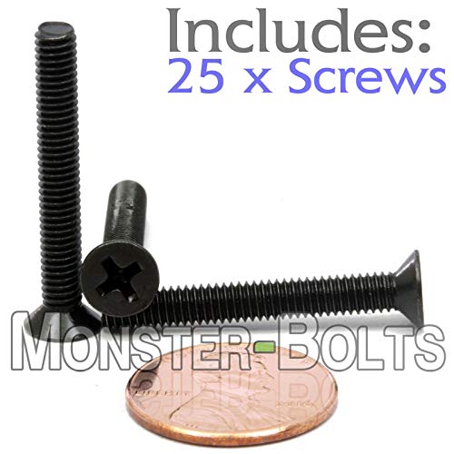 MonsterBolts - M4 x 30mm Phillips Flat Head, DIN 965, Alloy Steel, Black Oxide, 25 Pack