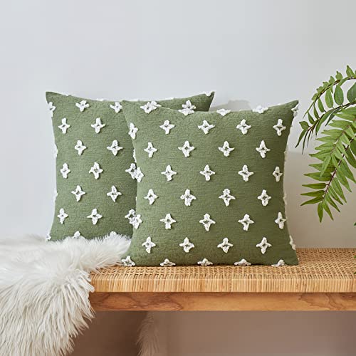 EMEMA Decorative Throw Pillow Covers Rhombic Jacquard Pillowcase Cushion Case Square for Couch Sofa Bed Living Room Bedroom Set of 2, 20x20 Inch, Sage Green
