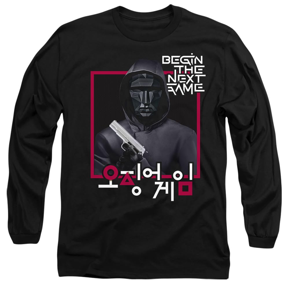 Squid Game Front Man Korean Logo Unisex Long Sleeve T Shirt, Black, Large