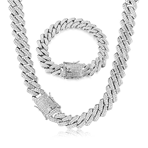 Roheafer kubanische Gliederkette Cuban Link Chain Iced Out für Herren 14MM...