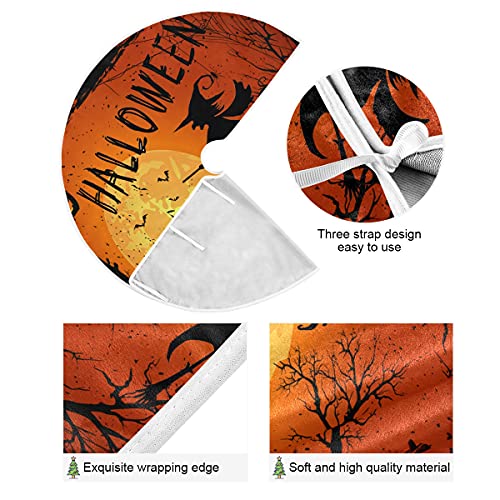 Happy Halloween Fall Pumpkin Witch Christmas Tree Skirt Decorations Spooky Ghost Castle Bats Xmas Tree Mat 35 Inch For Holiday Party Supplies Rustic Ornaments Mini Tree Skirt #TOP1