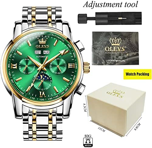 OLEVS Automatic Watches for Men, Big Face Stainless Steel Men Dress Watch, Self Winding Waterproof Men Tourbillon Skeleton Watch, Luminous Day and Date Men Analog Watch