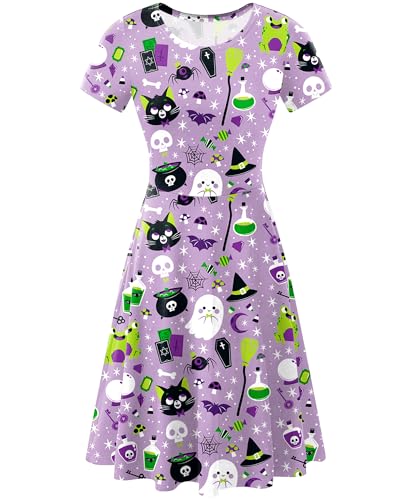 Robe imprimée vintage et trapèze à manches courtes pour soirée