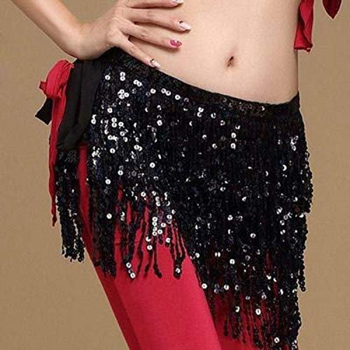 Image of VRITRAZ Women's Chiffon Belly Dance Hip Scarf Waistband Belt Skirt Mixed Colors Beads and Golded Coins
