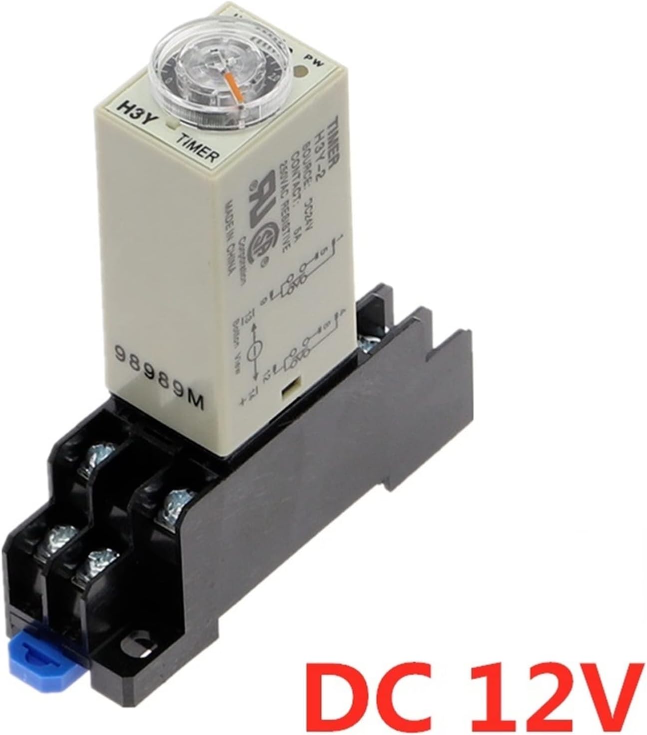 1pcs Power-on Delay Rotary Knob DPDT 1S/5S/10S/30S/60S/3M/5M/10M/30M Timer Timing Time Relay DC 12V H3Y-2 with Base Socket(0-3 Seconds)