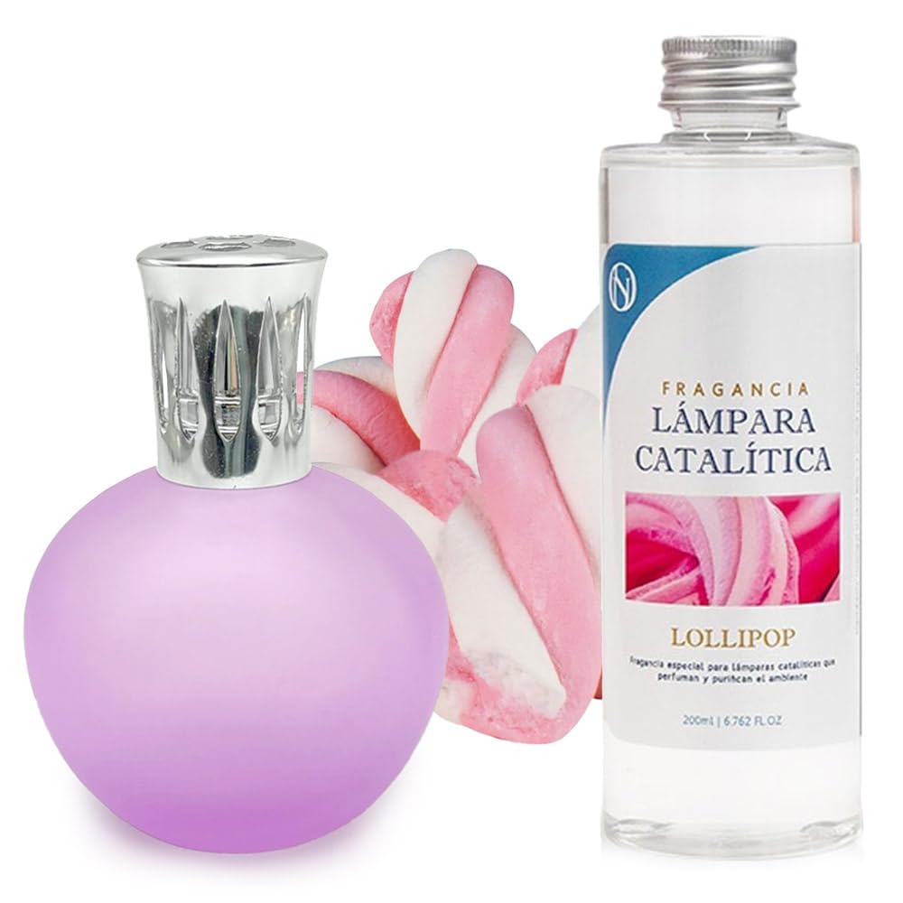 Pack Ahorro Lámpara Catalítica Fucsia Mate + Fragancia Lollipop 200ml. Elimina Malos olores e impurezas, perfuma y Limpia