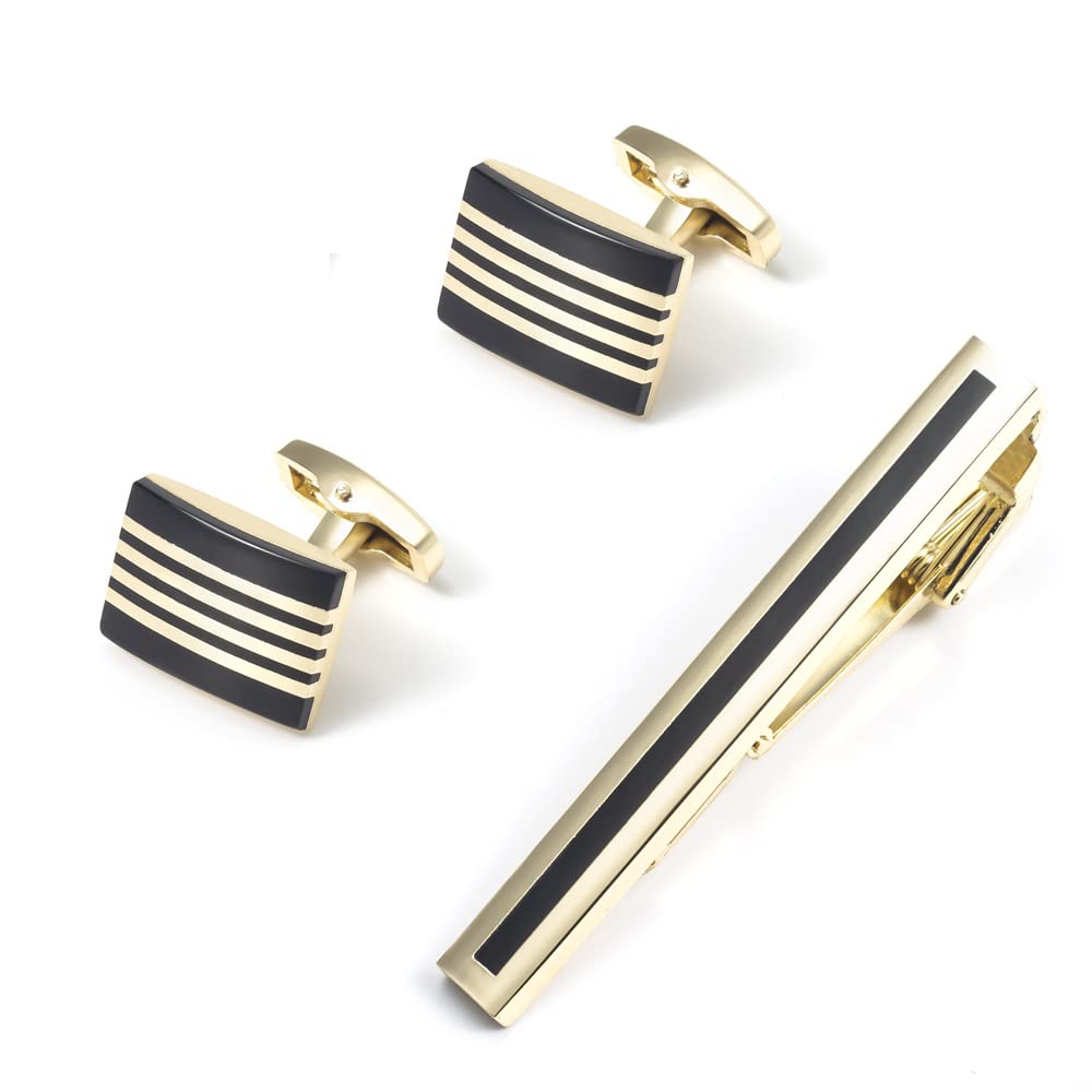 Jewelry Cufflinks New Gold Enamel Striped Tie Clip Cufflinks Set Men's French Cufflinks Collar Clip