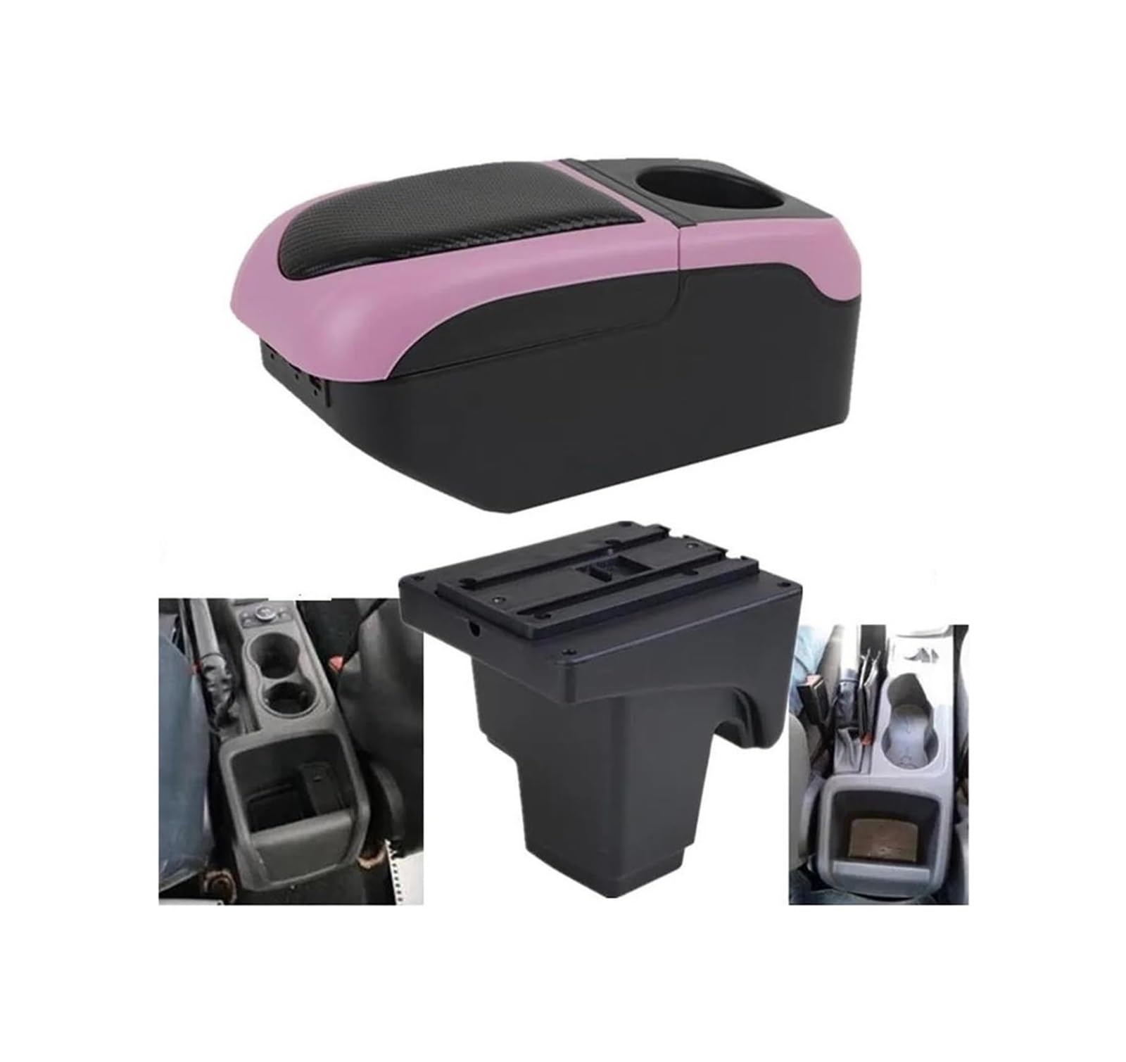 Hckclmbmzw S1 Black-Pink 6Usb For Focus 3 Mk3 2011-2023 Leather Accessories Car Armrest Box Console Storage Car Armrest Center Console(S1 Black-Pink 6Usb)