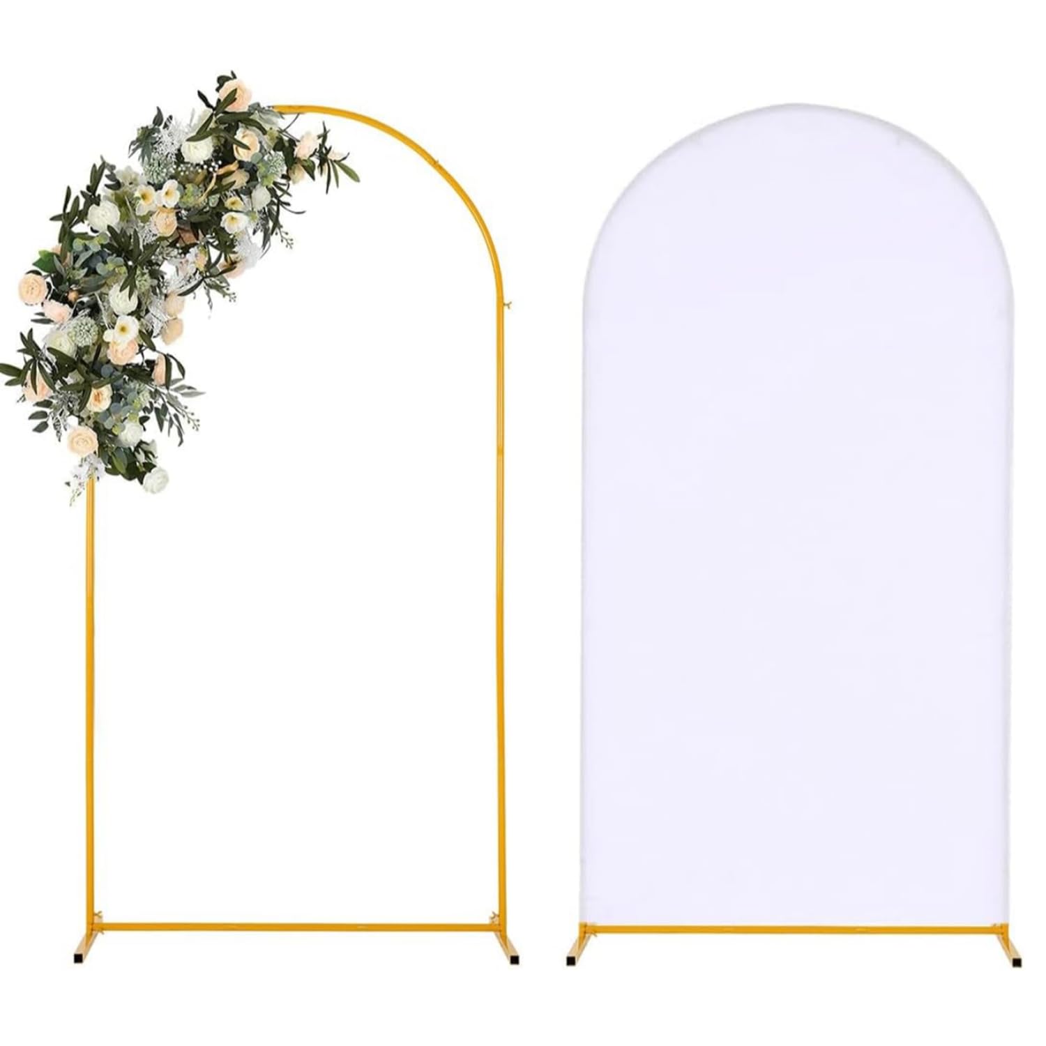 VINCIGANT 6.6FT/2M Wedding Arch Backdrop Stand with White Cover, Metal Balloon Arch Stand for Birthday Party, Wedding, Ceremony, Baby Showers, Event Decoration