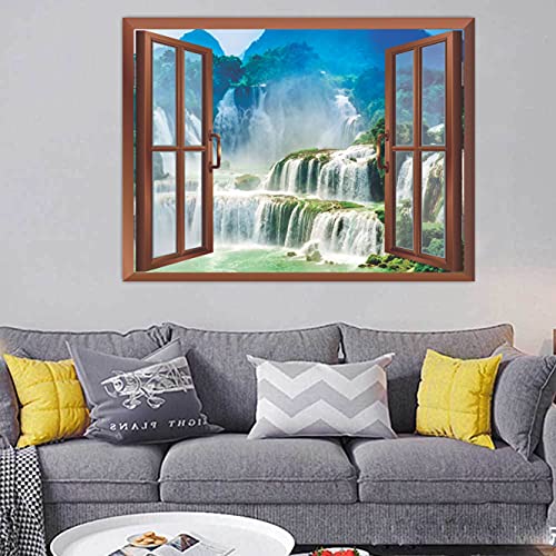 Image of CVANU Creative Window View Home D?cor, Beautiful View of Waterfall, Removable Faux Window wll Sticker /Wall Decals for Living Room Cv 46