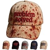 Unisex Casual Dark Blood Stain Hat Problem Solved Hat Embroidered Baseball Men Ball Cap Halloween Horror Costume Prop (Beige-a)