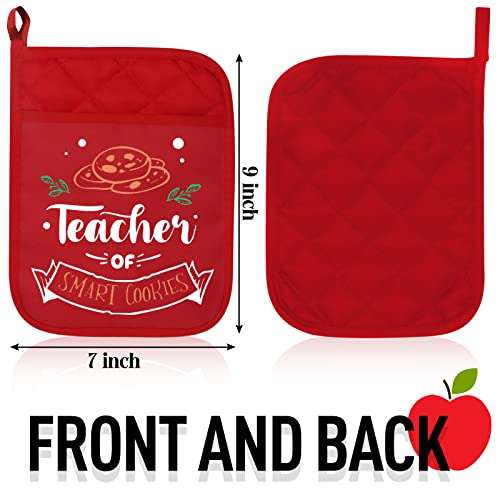 Teacher Appreciation Gifts For Women - Thank You Present Potholder - Best Teacher Gifts For Women - 4 Pcs Funny Pot Holders Heat Resistant Teacher Oven Mitt With Hand Pocket And Hanging Loop #TOP2