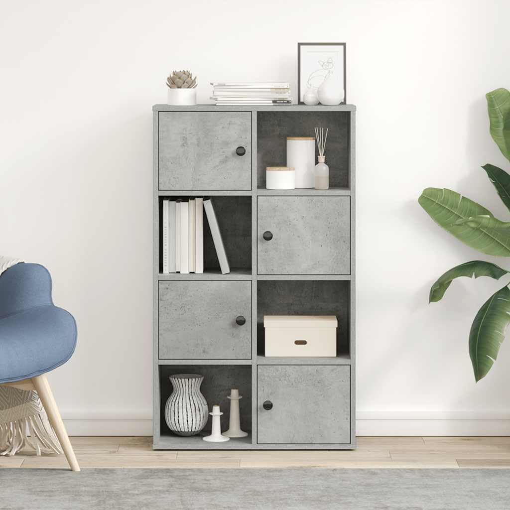 Libreria grigio cemento, 60 x 24 x 101,5 cm, in legno con porta e vano portaoggetti, ideale per soggiorno, studio o biblioteca, per raccoglitori, documenti e decorazioni