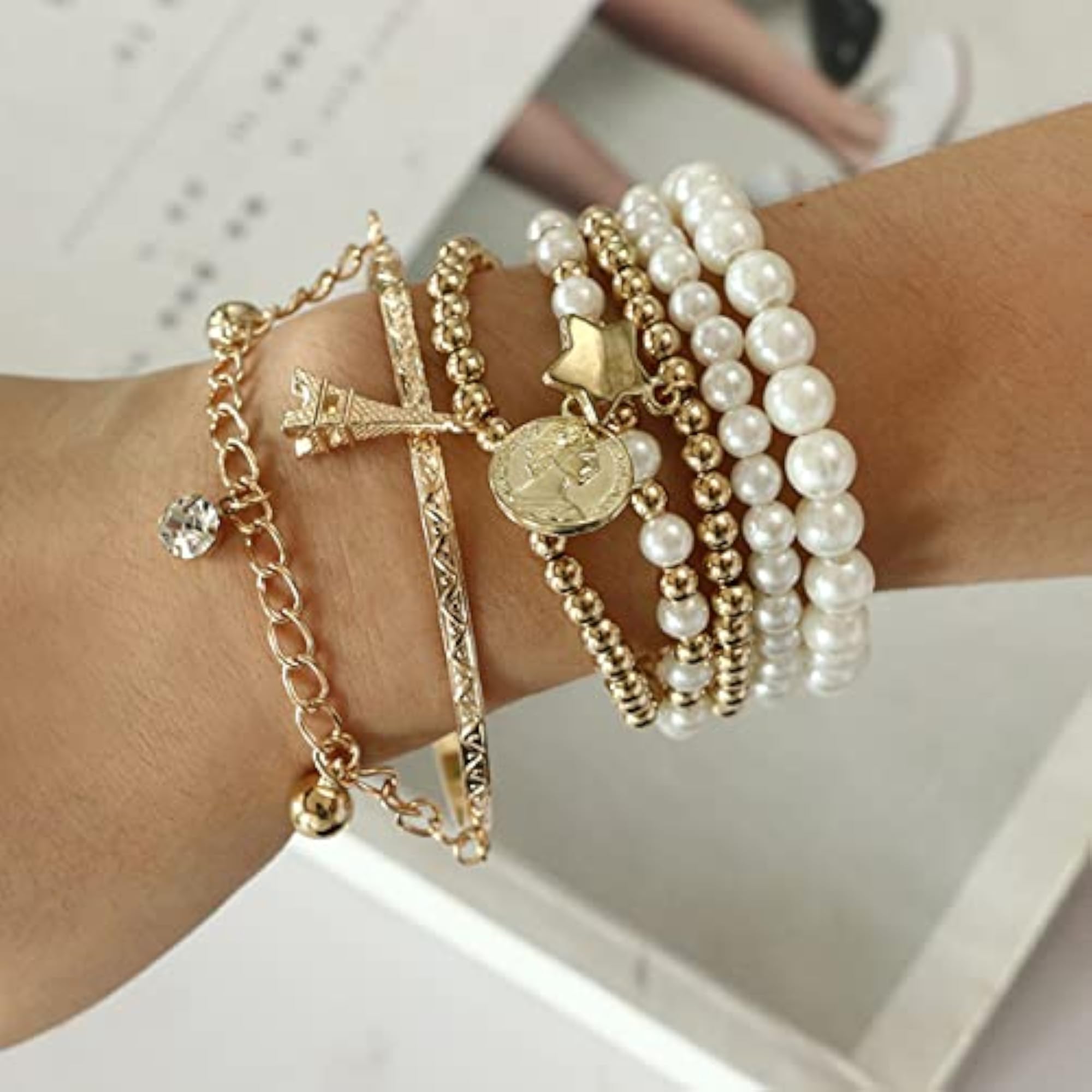 Pearl Studded Multistrand Bracelet for Women