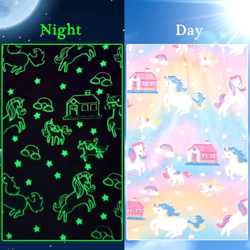 Einhorn Decke Glow In The Dark Kinder Kuscheldecke Flauschig MäDchen Geschenke 6-14 Jahre Geburtstag Couch Sofa üBerwurfdecke Fleecedecke Zimmer Deko Wolldecke (Einhorn House, 120 x 160 cm)