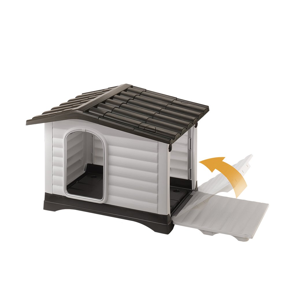Ferplast DOGVILLA 70 Casetta per Cani, Lato Apribile, Fondo Sollevato Anti Umidità, Sistema Fuoriuscita Liquidi, Tetto Rimovibile, Porta Antimorso in Alluminio, Griglia Aerazione, 73 x 59 x h 53 cm