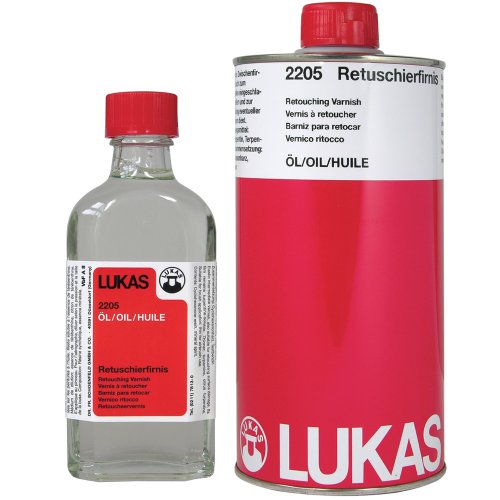 Vernis de retouche LUKAS dans l'atelier pour finaliser une toile