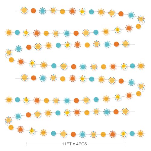 Image of Here Comes The Son Baby Shower Decor - 44Ft Sun Garland Hanging Paper Streamer, Here Comes The Sun String Banner Backdrop, Ideal for Baby Shower Birthday Decorations Party Supplies