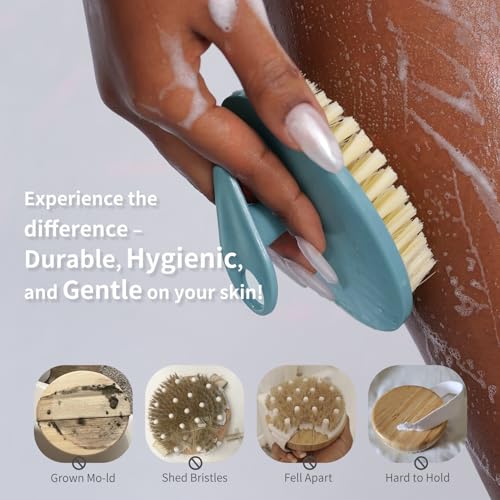 BEAUTAIL 2 Pack Body Brushes Gentle Exfoliating Shower Bath Brush, Soft Bristle Scrubber for Sensitive Skin Women Men, Non-Slip Hand-Clip, Durable and Long Lasting (Blue+Gray)