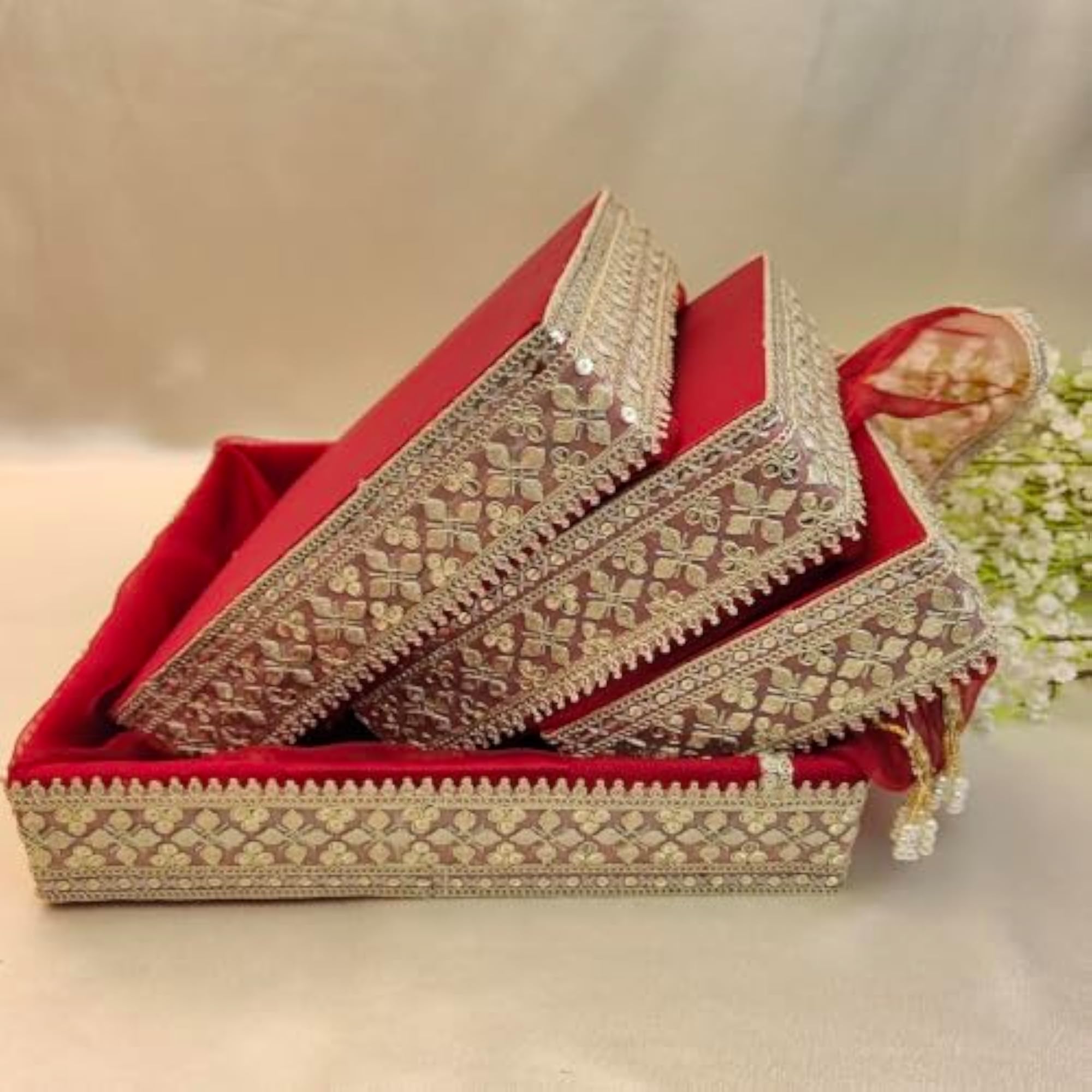 Wedding Clothes Packing Tray, Bridal Trousseau, Red