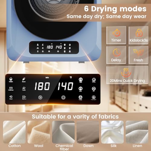 Image of VCJ Portable Dryer for Laundry, 12lbs Clothes Dryer with 6 Drying Modes & 8H Timer, LED Display 850W Front Load Compact Electric Dryer for Apartment, RVs, Dorms