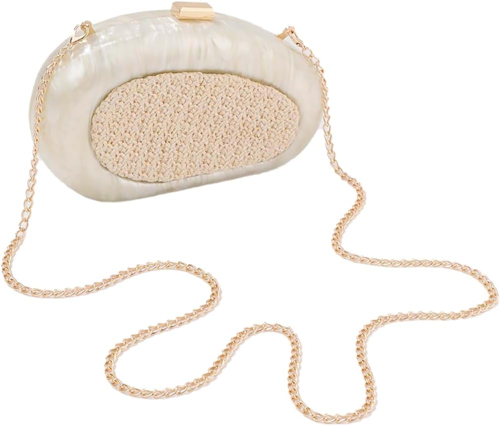 Stylish Women Acrylic Clutch Purse Summer Straw Evening Bag Chic Shell Purse Crossbody Handbag for Party Casual