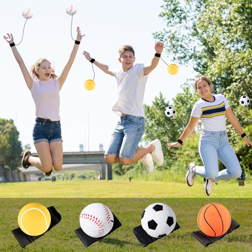 QHSXMQ 8 Stück Springball mit Schnur, Ø 6cm Handgelenk Ball Mit Schnur, Balls mit Gummiband für Kinder, Jumper Balls mit Schnur Fußball, Basketball, Baseball, Softball