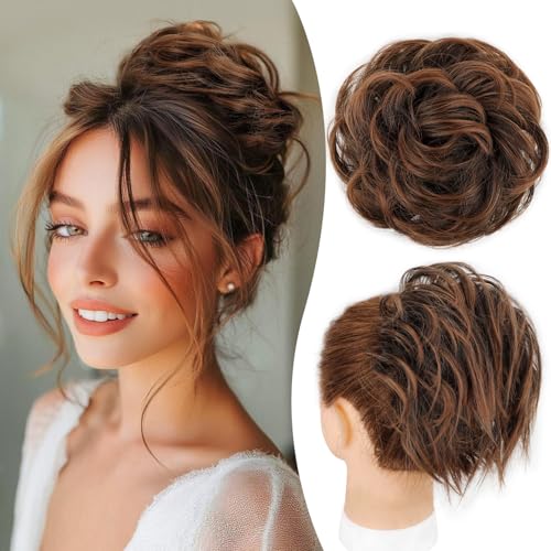 AISI BEAUTY 2PCS Messy Bun Hair Pieces Tousled Updo Hair Buns Extensions Wavy Curly Scrunchies Synthetic Chignon Hairpieces for Women(4T30)
