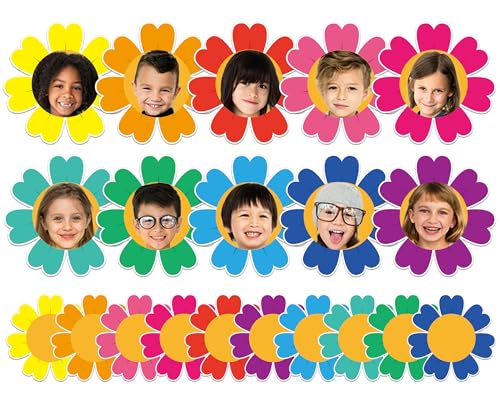 Image of gisgfim 80Pcs Colorful Flower Cutouts Back to School Decorations Bulletin Board Floral Paper Cut-Outs Classroom Decor for Spring Boy Girl DIY Craft Photo Wall Kindergarten Preschool Party Favor Supply