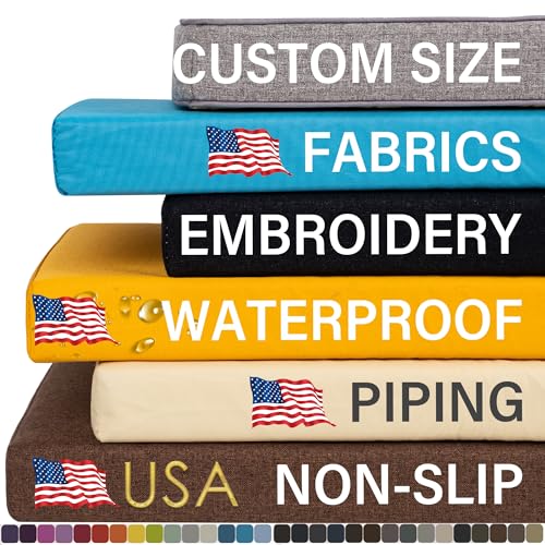 SINUOLIN Custom Size Bench Cushion for Indoor/Outdoor Furniture, 70D Foam Personalized Colors Embroidery Waterproof Patio Couch/Bay Window/Chair/Sofa/Swing Garden Seat Breakfast Nook Pad