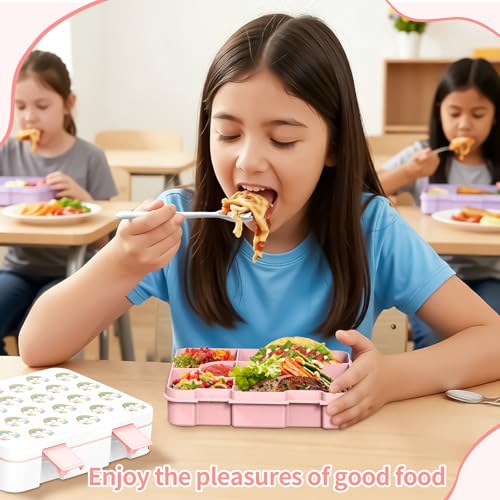 Image of Bento Lunch Box for Kids, Leak-Proof 5-Compartment Cute Lunchbox for Boys Girls, Drop-Proof, Food Container Microwave & Dishwasher Safe, Back to School Supplies for Ages 3 to 7, White /Rainbow
