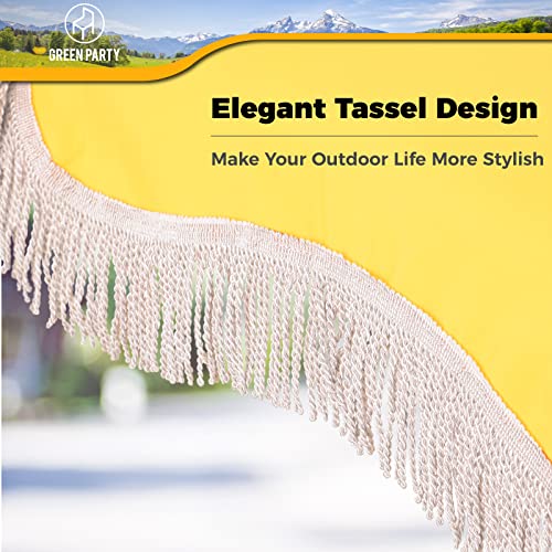 GREEN PARTY 7ft Patio Umbrella with Fringe, Portable Outdoor Beach Umbrella with Sand Anchor, Carry Bag, Push Button Tilt, UPF 50+ UV Protection, Yellow