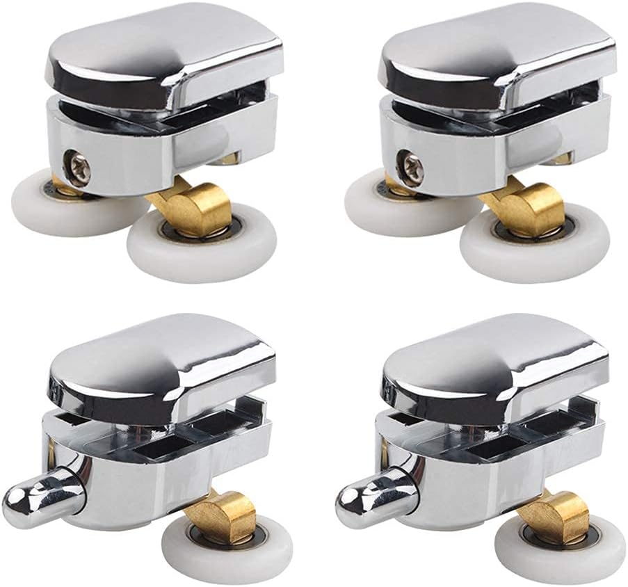 ELECDON Shower Door Rollers, 23mm Sliding Shower Doors Wheels Replacement Roller Runner Wheel 2 Top & 2 Bottom Roller fit for Glass Holes 14mm(4Pcs)