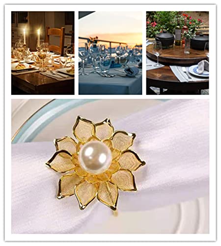 Pearl Flower Napkin Rings Set Of 12 Valentines Day Thanksgiving Christmas Easter Holiday Theme Alloy Hollow Pearls Flowe Napkin Ring Holders For Wedding Family Dining Party Table Great Decorations #TOP6
