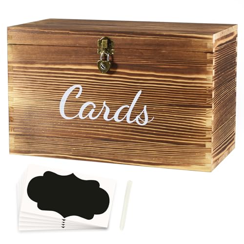 Wongblee Wooden Wedding Card Box with Heart Shape Lock, 5