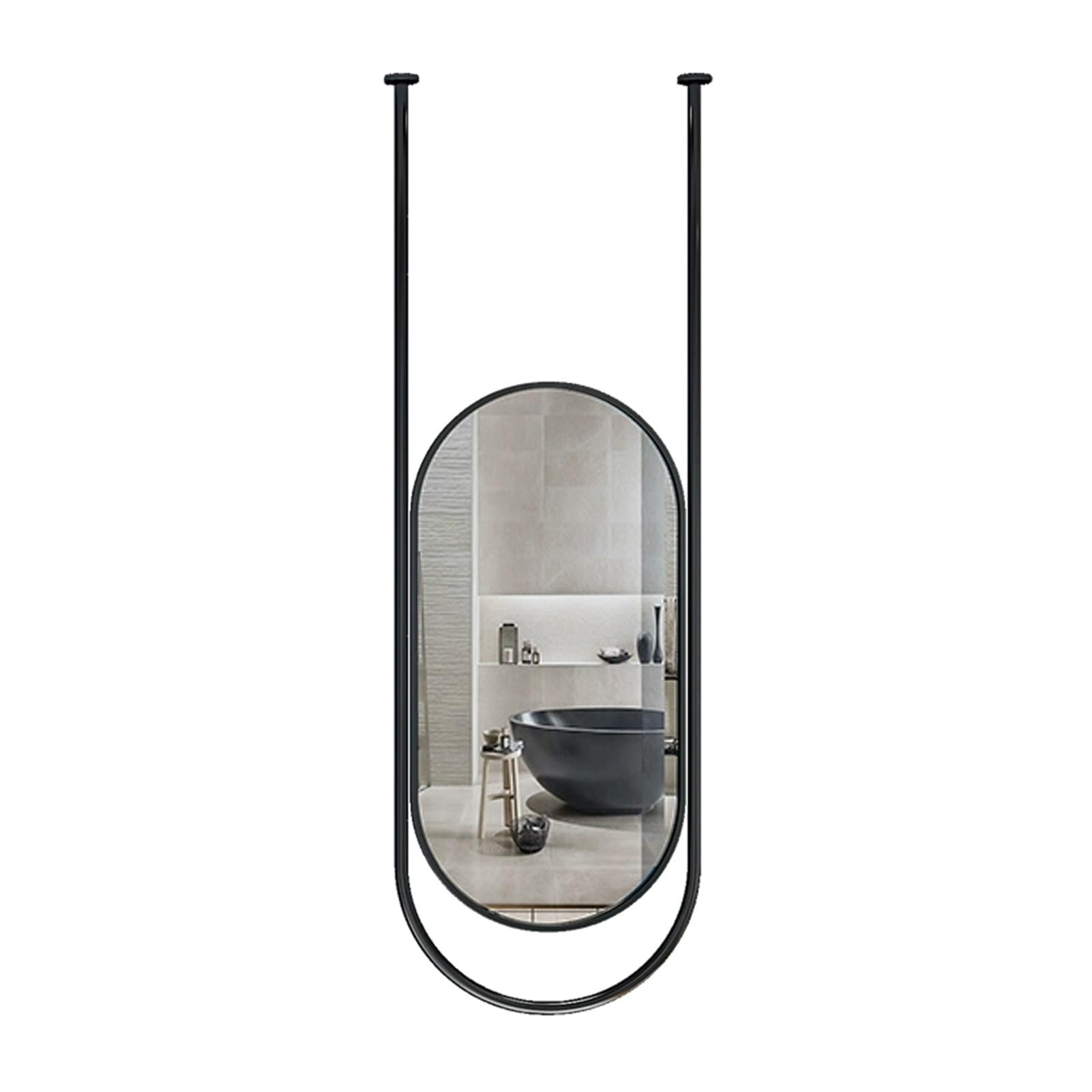 Miroir ovale suspendu plafond noir 50x80cm design haut de gamme