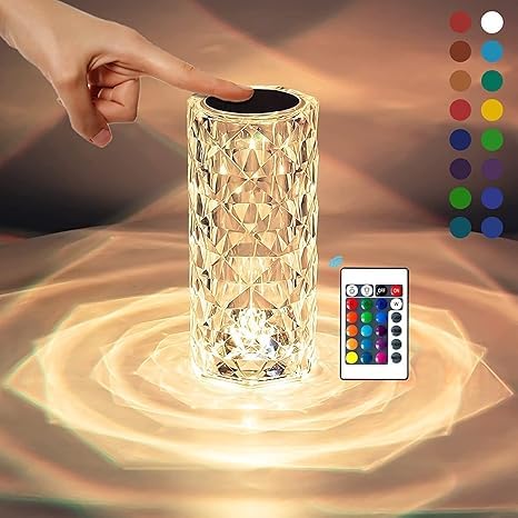 ECO FIRE Rose Crystal Diamond LED Table Lamp | 16 Color Changing Touch Bedside Night Light with Remote | USB Rechargeable Decorative Lamp for Bedroom, Living Room, Party & Dinner Decor (Pack of 1)-image-19