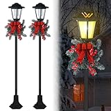 VIHOSE 2 Pcs 53 inch Solar Christmas Lamp Post with Red Bow Wreath Outdoor Christmas Lamp Post Lights Waterproof Pole Lights Yard Lamppost for Holiday Patio Decor Warm White