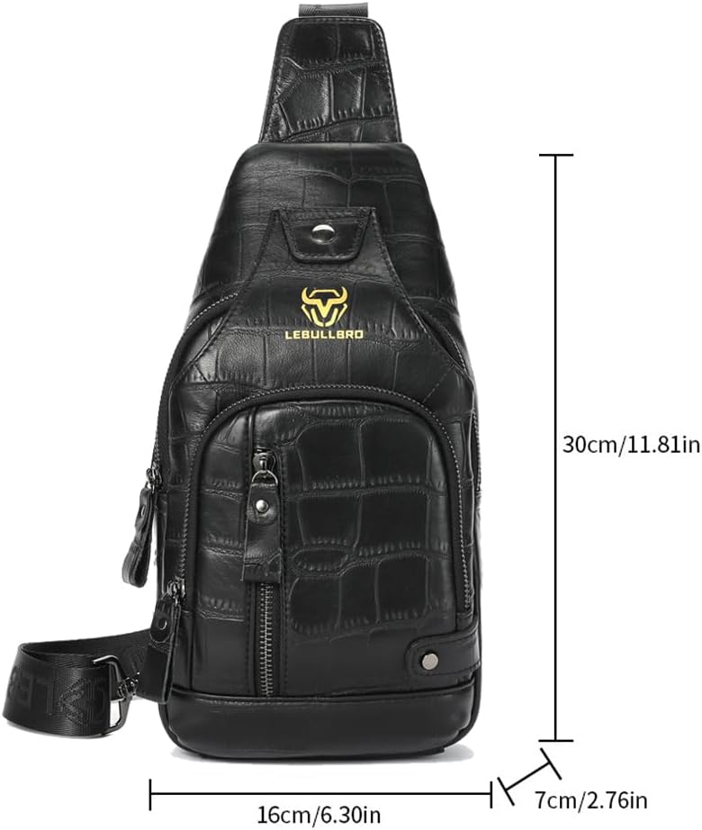 Sling Bag for Men Genuine Leather Chest Bag Crossbody Backpack Travel Hiking Outdoor Sports - Image 4